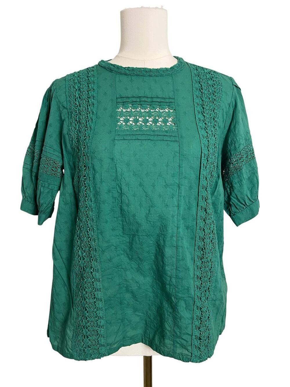 Universal Thread Green Crochet Lace Boho Peasant Blouse Womens Large Cotton